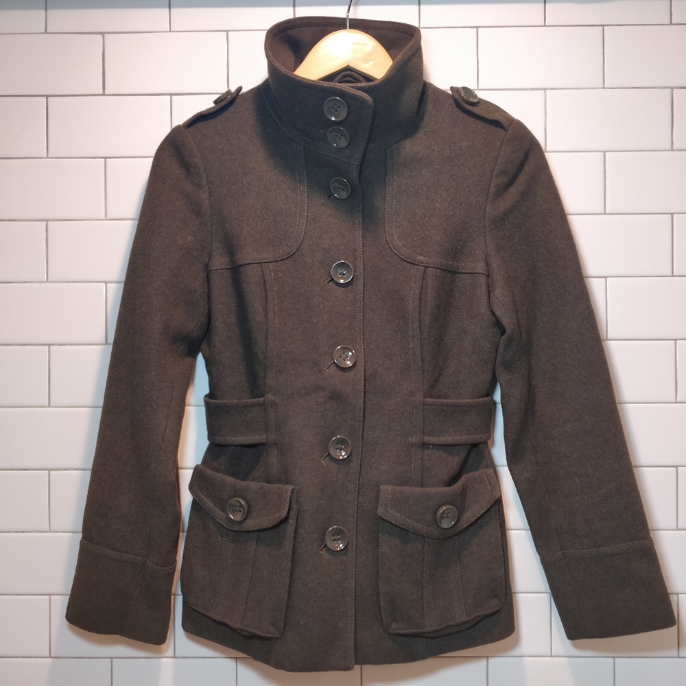 H&M Wool Military Style Coat Olive Green - Picture 5 of 11